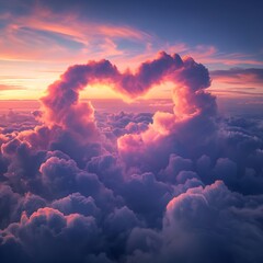 Poster - View from a great height of the clouds that formed the shape of a heart in the rays of the rising sun