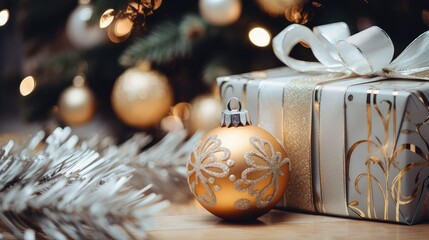 Canvas Print - ornament silver and gold christmas presents