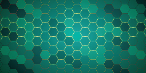 Wall Mural - Mint Green Hexagonal background with golden light