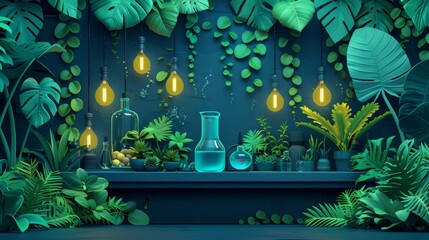 Poster - showcasing intricate equipment and flourishing plants of an organic science laboratory