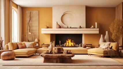 Wall Mural - living room with fireplace