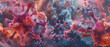 3d rendering of highly detailed and realistic depiction of virus cells, flowing in space with various colors