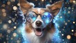 Wallpaper cute funny dog floating in the space with transparent glasses  AI Illustration