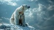 Symbolizing the uncertain future of Arctic species in the face of melting polar regions, a solemn-looking polar bear gazes into the distance from a rapidly shrinking ice floe