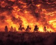 Wild West showdown at dusk silhouettes against a fiery sky