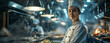 Woman chef cook at the kitchen with proud face