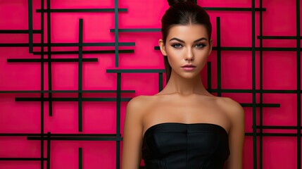 Wall Mural - minimalist black and hot pink background