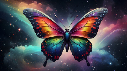 Wall Mural - space butterfly. illustration of a colorful butterfly on an abstract background