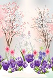 Fototapeta  - composition with crocuses and flowering trees as harbingers of spring