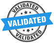 validated stamp. validated label on transparent background. round sign