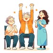 © Akiko - 笑顔で喜ぶ高齢者と介護スタッフ