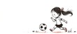 © Sweet.Duck - A simple line drawing of a young girl playing soccer on a white background, lots of space for text on the left side.