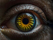 Iris in Close-Up. A close-up photo of a human eye, with the iris and pupil in sharp focus