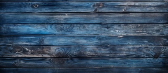 Sticker - Close-up detailed view of a textured wooden wall coated in a vibrant blue paint