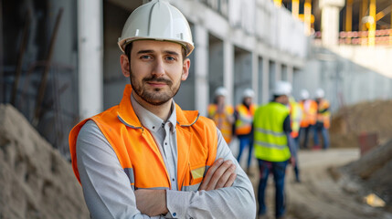 Wall Mural - A engineer wearing a hard hat at construction