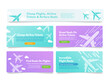 Airlines offer cheap flight ticket landing page header design template set vector illustration