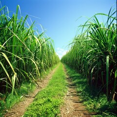 Canvas Print - Peaceful Pathway Through Lush Green Fields in Countryside Landscape