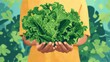 Holding Fresh Kale Leaves Vector Illustration