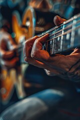 Wall Mural - A man is playing a guitar with his fingers