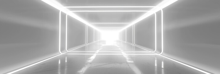 Wall Mural - Vast Illuminated Architectural Corridor - Minimalist Futuristic Interior Geometric Design