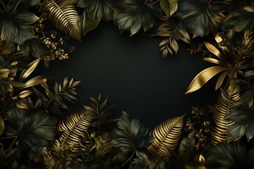 Wall Mural - gold frame on fresh green foliage background