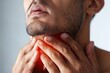Person is experiencing a sore throat, depicting the discomfort and irritation of a throat ailment, medical attention for soothing relief and recovery, discomfort, colds disease virus bacteria