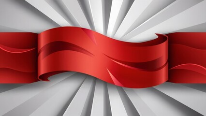 Sticker - a curved and wavy red banner ribbon . The ribbon has a dynamic, almost fluid appearance