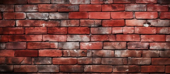 Canvas Print - Red paint covers a sturdy wall made of bricks, creating a vibrant and striking appearance