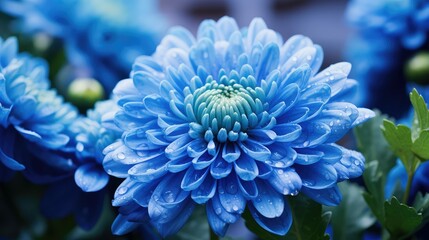 Wall Mural - vibrant blue chrysanthemum