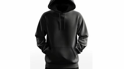 Wall Mural - Black hooded sweatshirt. Men's long sleeve hoodie isolated on white background.