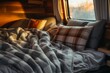 Cozy bedding in a tiny home on wheels with plush pillows and warm blankets creating a snug atmosphere
