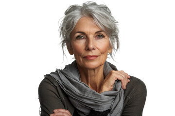 Wall Mural - Studio portrait of a beautiful old mature Caucasian Americana woman in casual look with an attractive smile, isolated on transparent png background.