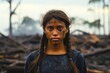 Female indigenous affected by deforestation, highlighting the human impact of environmental degradation