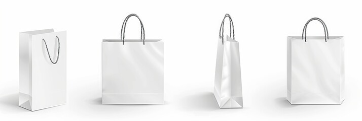 Wall Mural - White Realistic Shopping Bag for branding design. Paper package template isolated on white. illustration