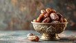 Dried Dates in Metallic Bowl for Ramadan