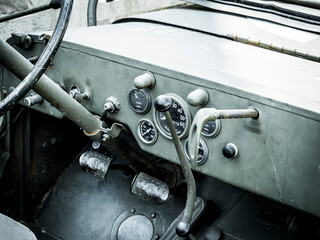 Second world war commemoration at SAINTE MERE L'EGLISE In Normandy, FRANCE. Military vehicle in camp reconstitution