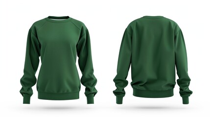 Wall Mural - Template of a women's sweatshirt of green color (front, side and back views). White background 