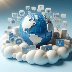 3d global technology, cloud, social media, communication