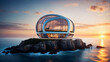 Luxurious futuristic Cliffside Villa with Overlooking Serene Infinity Ocean at sunset.