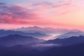 Wall Mural - Mountain range at sunset background, A serene mountain range at sunset with hues of pink, illustration of a mountain range silhouetted against a breathtaking sunset sky, Ai generated