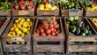 Regional Organic Shop Showcasing Fresh Healthy Vegetables in Wooden Boxes