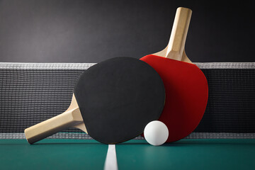 Wall Mural - Professional ping-pong set with paddles ball and playing surface