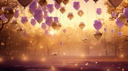 Sticker - floating purple and gold balloons