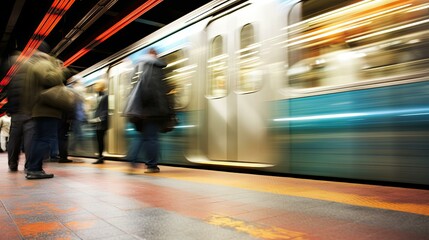 Canvas Print - passengers blurred subway interior