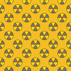 Wall Mural - Radiation symbol with Heart vector Radioactive colored seamless pattern