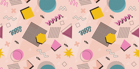Wall Mural - abstract seamless pattern 80s 90s with geometric shapes in the memphis style. vector retro hipster p
