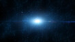 High speed flight through space nebula in the dark blue universe. Illustration background.