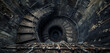 : A staircase winding down into the depths of a mysterious underground tunnel