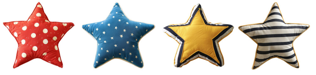 Star shaped plush pillows set on transparent background