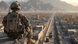 Soldiers carry out surveillance over buildings in the Middle East area